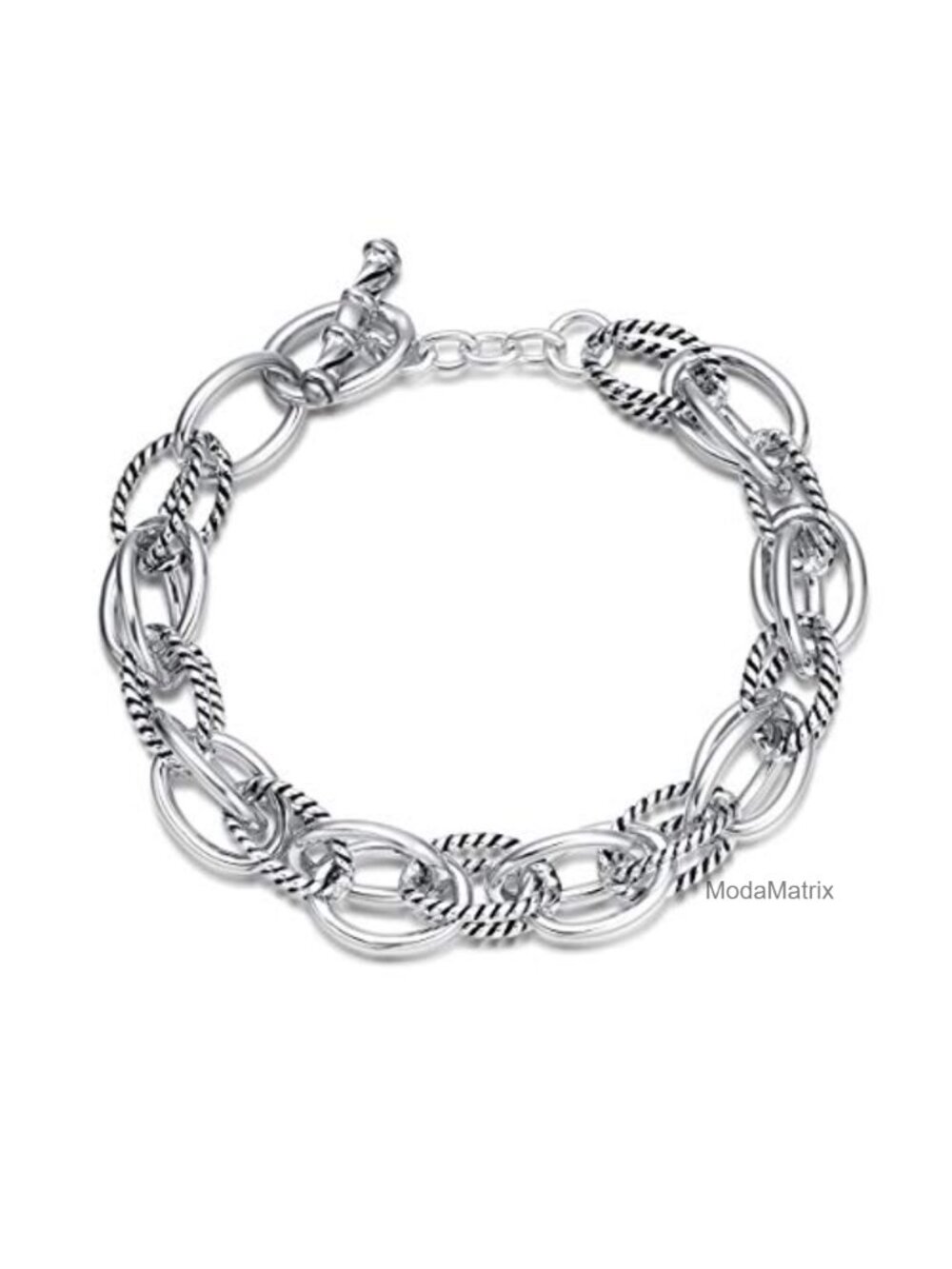Women's Designer Inspired Double Twisted Cable Wire Link Bracelet Silver Tone